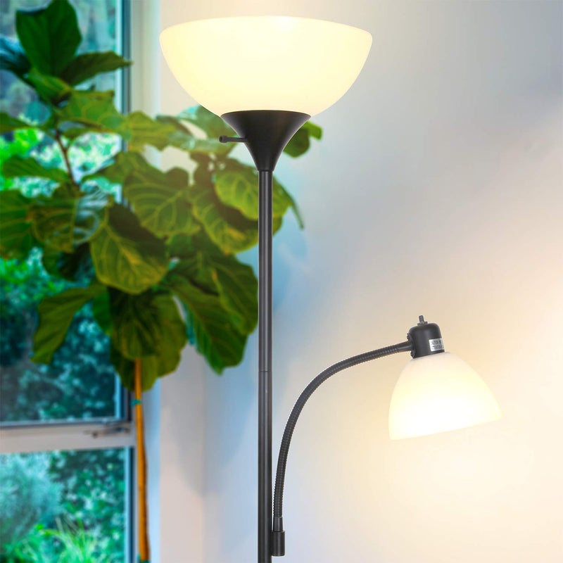 Brightech Sky Dome Plus LED Floor lamp, Torchiere Super Bright Floor Lamp with Reading Lamp for Living Rooms & Offices - Dimmable Tall Standing Lamp for Bedroom Reading - Black - Image 3